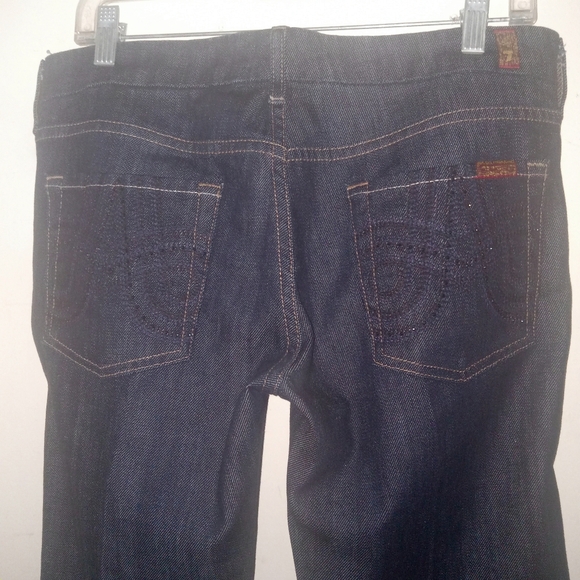 New HTF: 7 Mankind Swirl Embroidered CRYSTAL A Pocket Bootcut Jeans 30 x 34 Dark - Picture 4 of 16